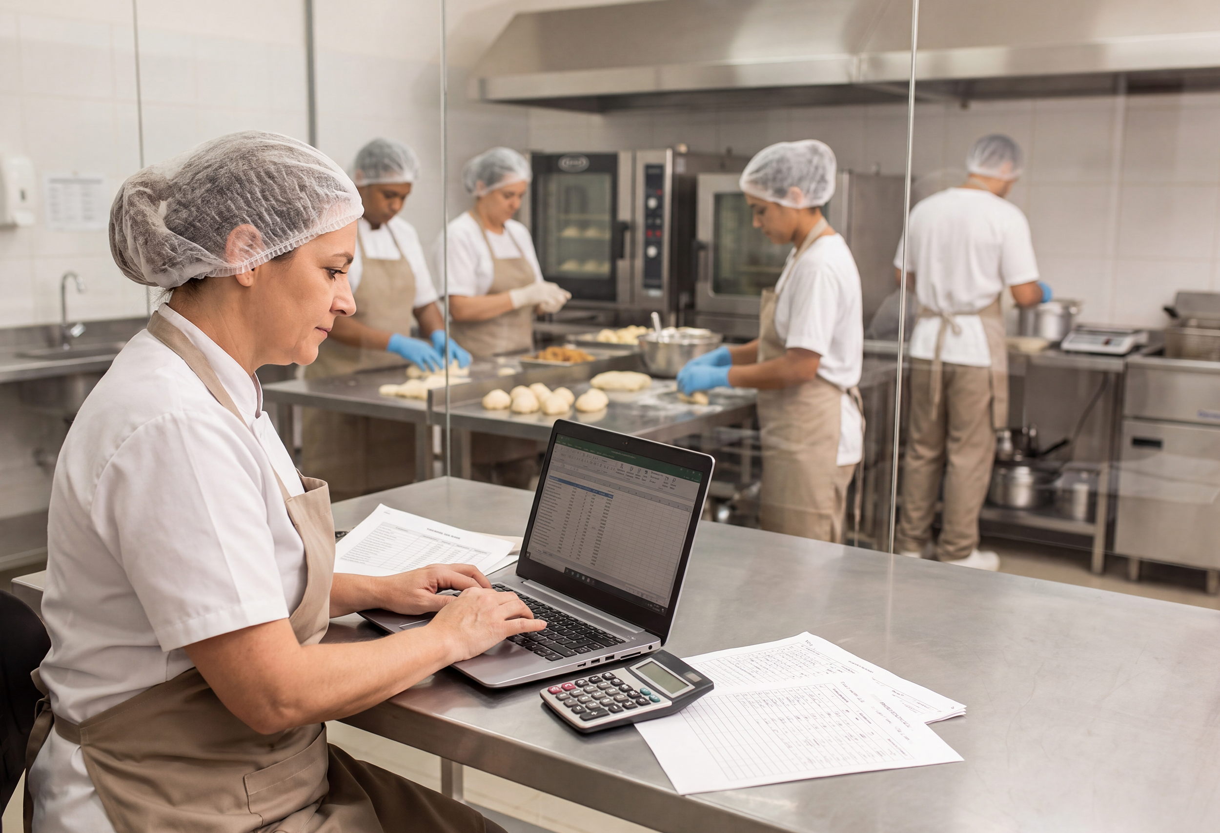 Quadro de planejamento de produção com o calendário de outubro afixado na cozinha de um estabelecimento de food service